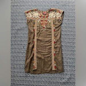 Johnny Was Linen Olive Green Embroidered Dress